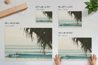 Nowoczesny plakat dekoracyjny Plaża surfing fale palma naturalność spokój