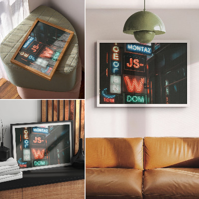 Nowoczesny plakat dekoracyjny Kolorowe neonowe znaki wieczorna atmosfera