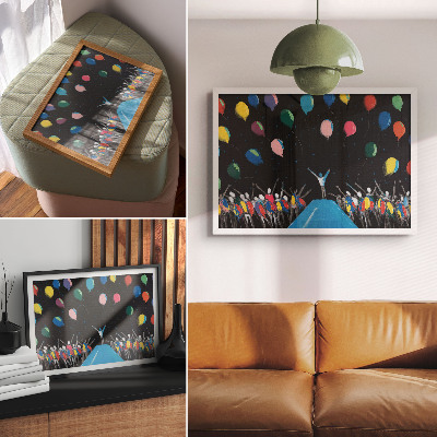 Plakat Kolorowe balony kontrastujące czerni nieba