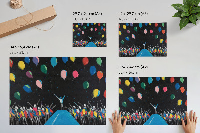 Plakat Kolorowe balony kontrastujące czerni nieba
