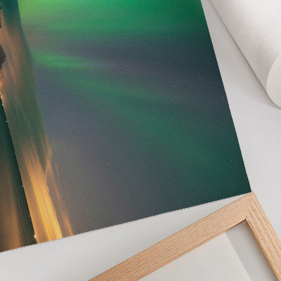Plakat Zorza polarna nad zimnym krajobrazem gór