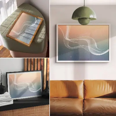 Nowoczesny plakat dekoracyjny pastelowe fale podkreślające subtelność elegancję i harmonię