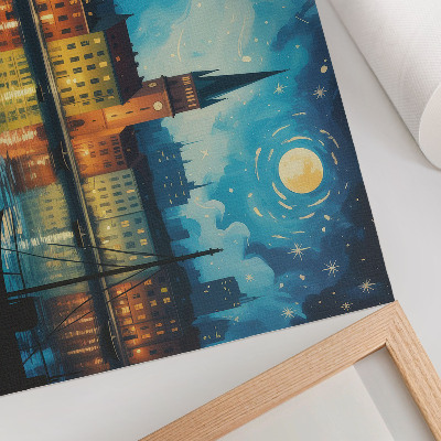 Wydruk na płótnie Nocne miasto odbicia woda blask lamp