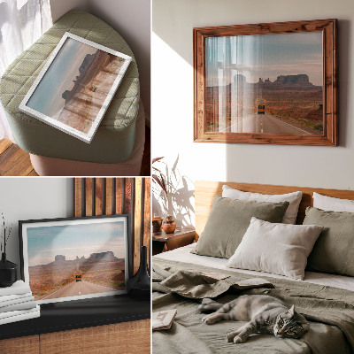 Plakat do salonu Prosta droga monumentalne góry ciepłe barwy