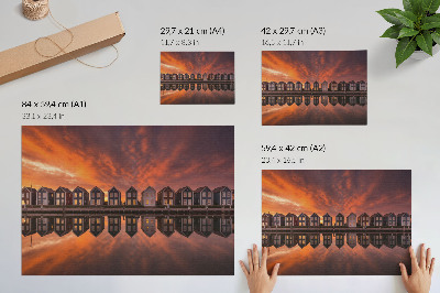 Grafika na ścianę Kolorowe domki nad wodą w świetle zachodu słońca