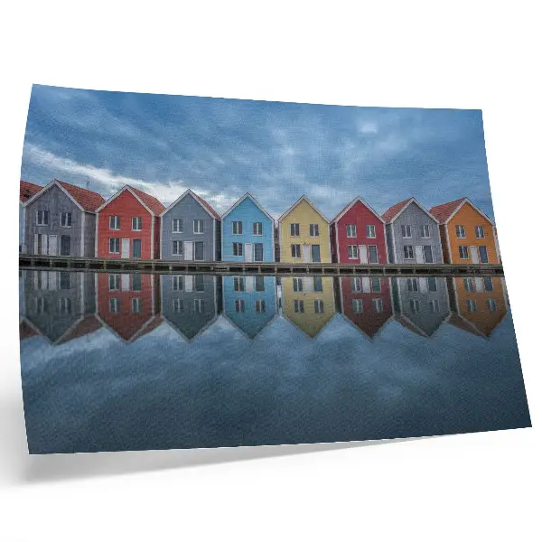 Plakat kolorowe domki w nowoczesnym stylu z motywem symetrii