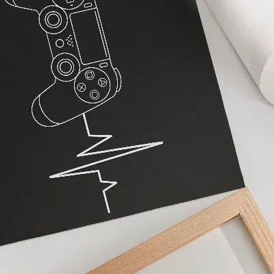 Nowoczesny plakat dekoracyjny z minimalistycznym motywem gamingu przedstawiającym czarno-białe serce