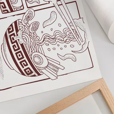 Plakat dekoracyjny Ramen w stylu komiksowym z parą