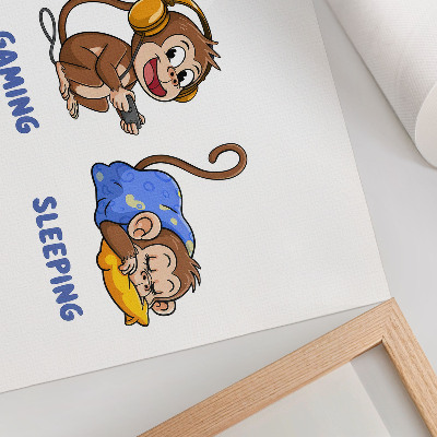 Plakat Zabawne ilustracje małpka jedzenie granie spanie