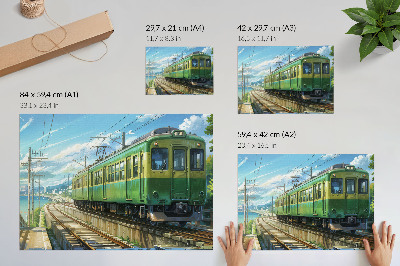 Grafika na ścianę Ilustracyjny pociąg w krajobrazie nadmorskim
