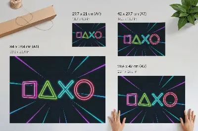 Plakat z motywem neonowych kształtów w dynamicznych, futurystycznych kolorach