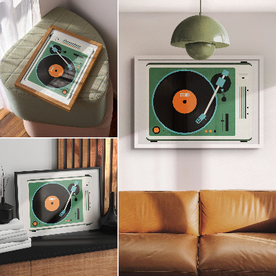 Nowoczesny plakat dekoracyjny Gramofon retro kontrastowe kolory geometryczne