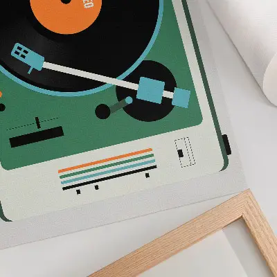 Gramofon retro kontrastowe kolory geometryczne nowoczesny plakat dekoracyjny