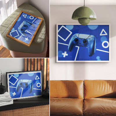 Plakat Kontroler do gier niebieskie tło geometryczne