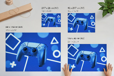 Plakat Kontroler do gier niebieskie tło geometryczne