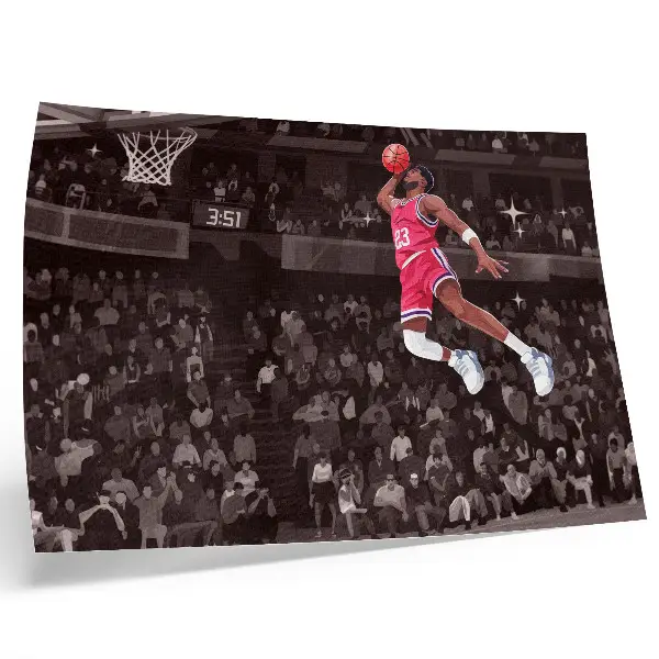 Nowoczesny plakat dekoracyjny z ilustracją dynamiki sportu w kontrastujących kolorach
