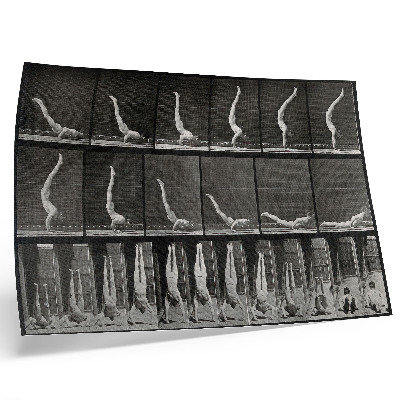 Plakat do salonu Mężczyzna stojący na rękach z pozycji leżącej. Fototyp wg Eadwearda Muybridge'a, 1887