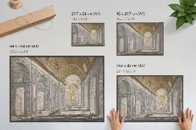 Grafika na ścianę przedstawiająca wnętrze Bazyliki św. Piotra w Watykanie autorstwa anonimowego twórcy oraz Giovanniego Battisty Piranesiego
