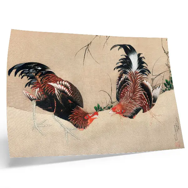 Obraz z grafiką Katsushiki Hokusai „Koguty” z 1838 roku plakat do salonu