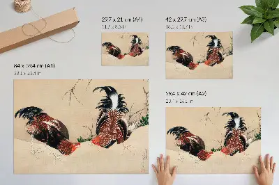 Obraz z grafiką Katsushiki Hokusai „Koguty” z 1838 roku plakat do salonu