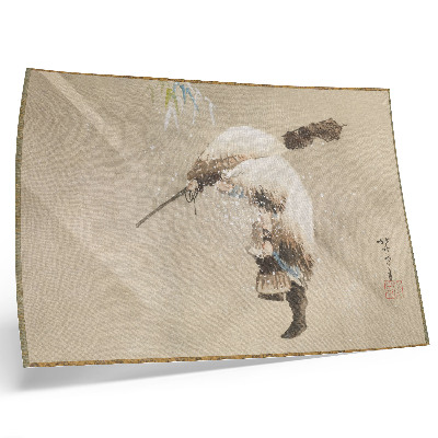Nowoczesny plakat dekoracyjny Rybak niosący sieć na śniegu (ok. 1821 r.) w wysokiej rozdzielczości autorstwa Katsushiki Hokusai