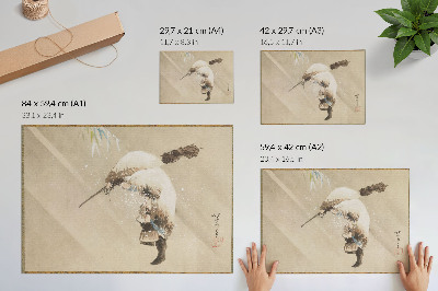 Nowoczesny plakat dekoracyjny Rybak niosący sieć na śniegu (ok. 1821 r.) w wysokiej rozdzielczości autorstwa Katsushiki Hokusai