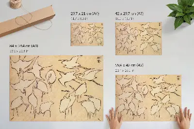 Plakat Czaple Katsushiki Hokusai z „Szybkich lekcji rysunku uproszczonego” z 1823 roku