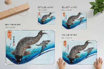 Wydruk na płótnie z dziełem Karpie i karasie autorstwa Utagawy Hiroshige z 1830 roku