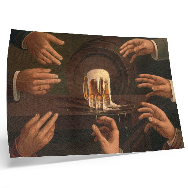 Grafika na ścianę Siedem męskich dłoni otaczających kufel piwa