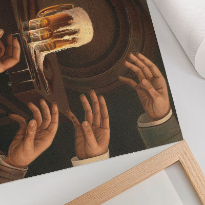 Grafika na ścianę Siedem męskich dłoni otaczających kufel piwa