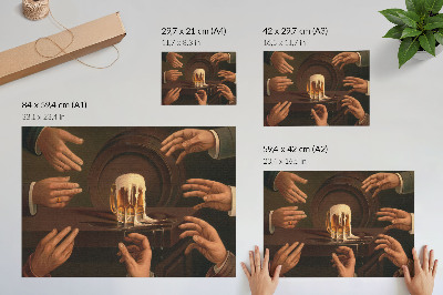 Grafika na ścianę Siedem męskich dłoni otaczających kufel piwa
