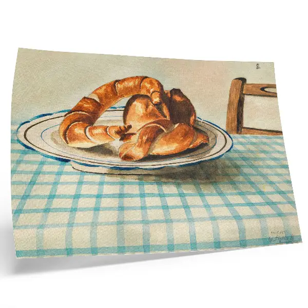 Martwa natura z talerzem z ciastem grafika na ścianę autorstwa Egona Schielego
