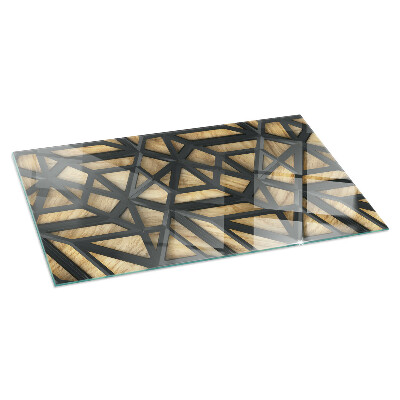 Szkło pod kominek prostokątne Geometria z drewnem