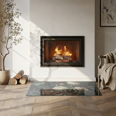 Szyba pod kominek prostokątna Kwiatowy wzór z motylami