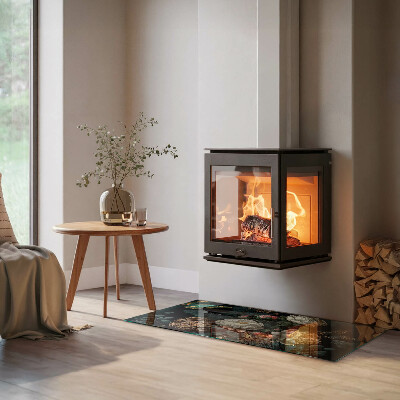 Szyba pod kominek prostokątna Kwiatowy wzór z motylami