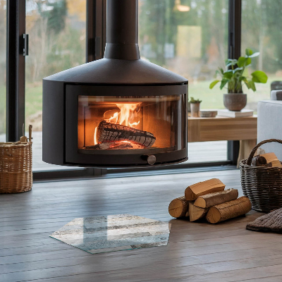 Szyba pod kominek sześciokątna Kolory desek w różnorodnych tonacjach