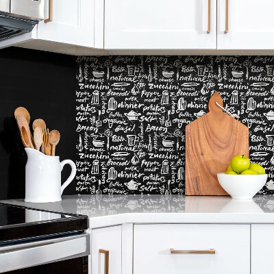 Panel ścienny dekoracyjny Czarno białe kuchenne napisy
