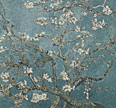 Roleta wewnętrzna na okno Gałązki na niebieskim tle