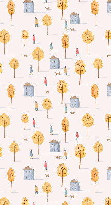 Roleta materiałowa z motywem domów wśród drzew