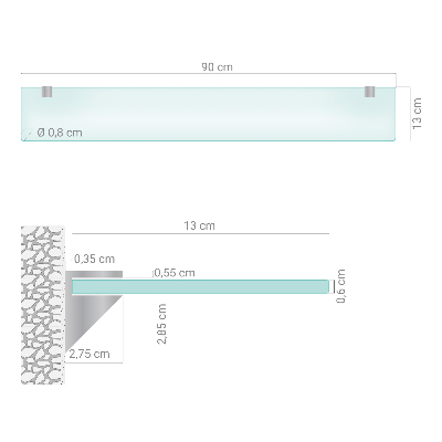Półka szklana do łazienki w wersji półprzezroczystej