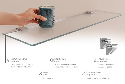 Półka szklana do łazienki w wersji półprzezroczystej