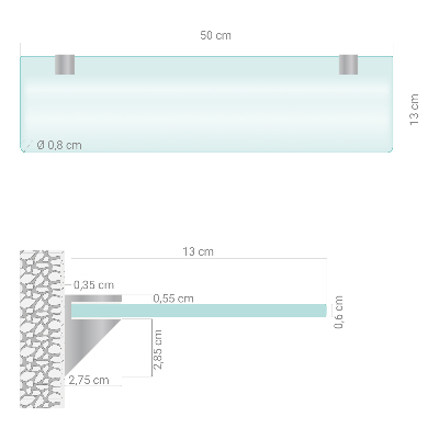 Półka szklana do łazienki w wersji półprzezroczystej