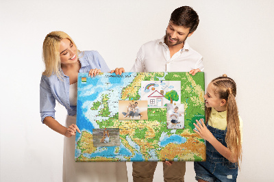 Kolorowa tablica korkowa Mapa świata napisy