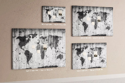 Kolorowa tablica korkowa Mapa świata na drewnie