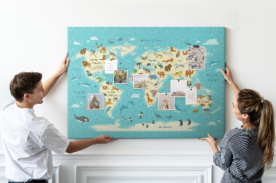 Tablica korkowa Mapa świata zwierząt
