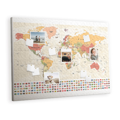 Tablica korkowa kolorowa Projekt mapy świata