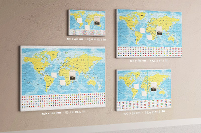 Tablica korkowa kolorowa Mapa świata i flagi