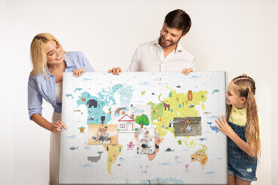 Tablica korkowa dla dzieci Mapa świata zwierząt