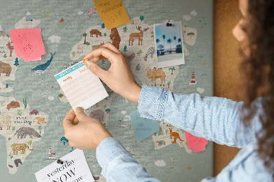 Tablica korkowa dla dzieci Zwierzęca mapa