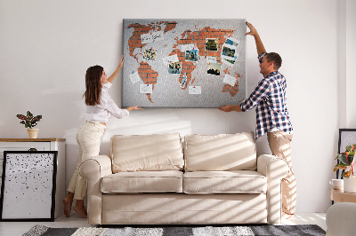 Kolorowa tablica korkowa Ceglana mapa świata